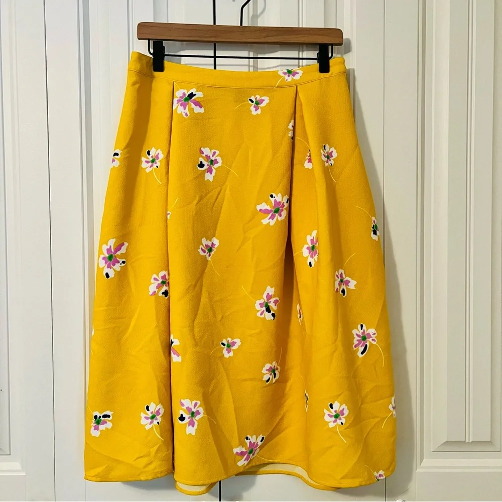 Who What Wear Birdcage Floral Pleated Midi Yellow Skirt - Sz. 6 - Picture 2 of 6
